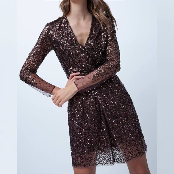 NEW FRENCH CONNECTION Emille Sparkle Long Sleeve Sequin Sheath Dress - Picture 6 of 12